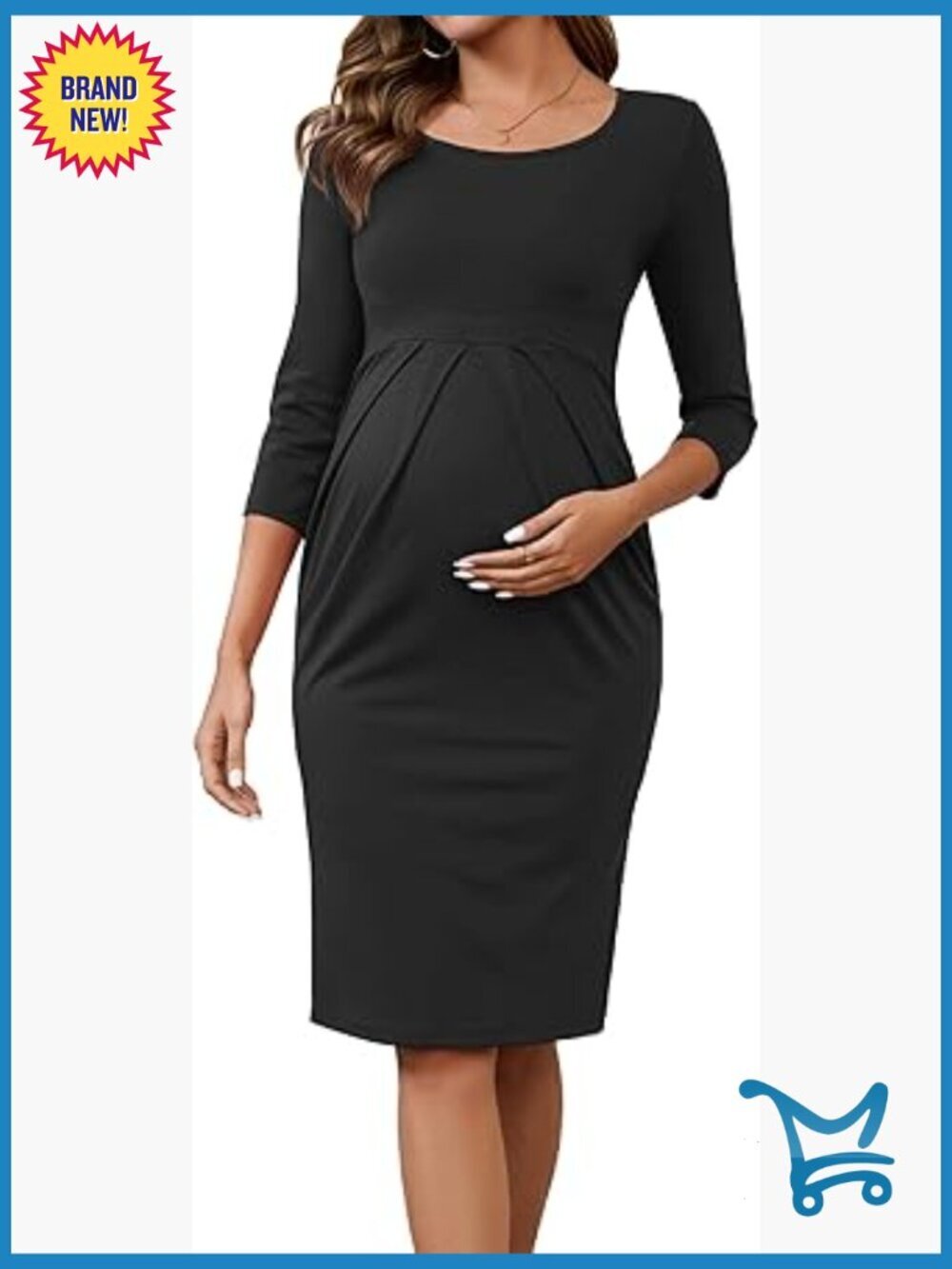Work Maternity Dress 3/4 Sleeve Front Pleated Semi Formal Office Pregnancy